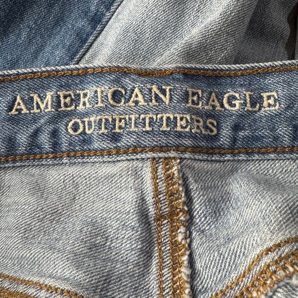 American Eagle SZ 6 Vintage Hi-Rise Cropped Jeans Button-Fly Two-Tone Chewed Hem - Picture 10 of 11